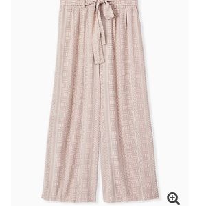TAUPE GEO LINE CHALLIS SELF TIE WIDE LEG PANT